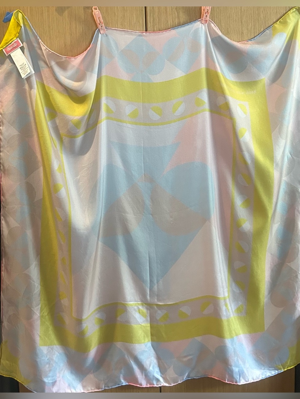 kate spade Geospade Pastel 100% Silk Scarf in Blue, Pink & Yellow - Picture 2 of 4